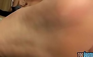 Skinny dude rubs his cock and feet at the same time solo