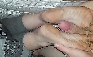 Dirty foot goddess letting me stroke her nasty feet after she gets off work